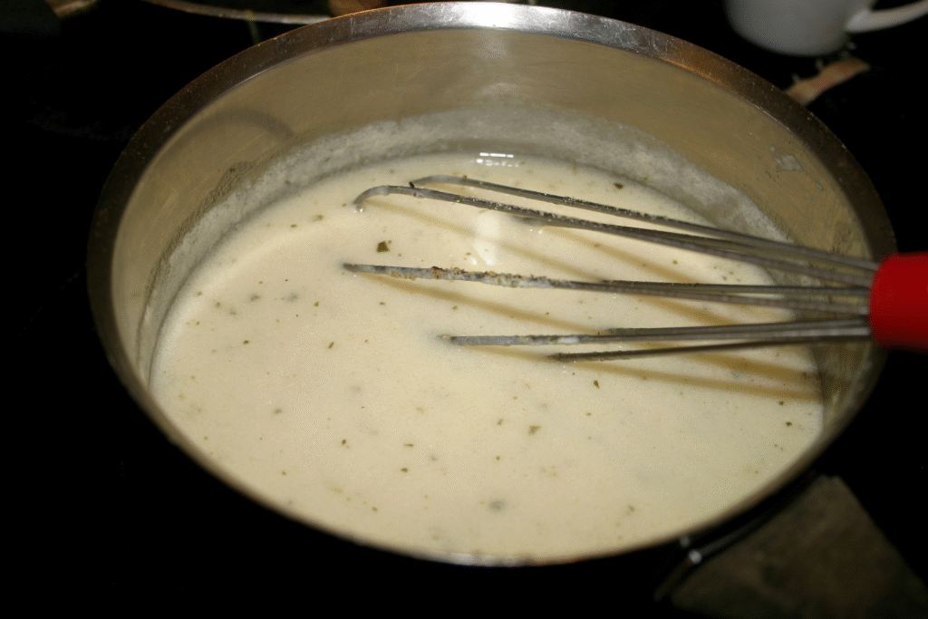 Creamy White Wine Sauce Worcerstershire in Process