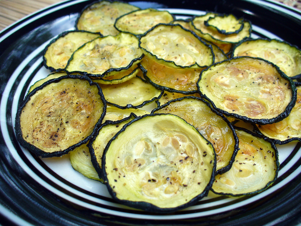 Air Fryer Zucchini Chips in a dish