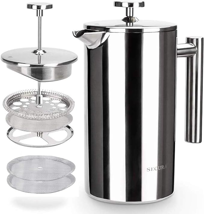Secura Stainless Steel French Press fully shown