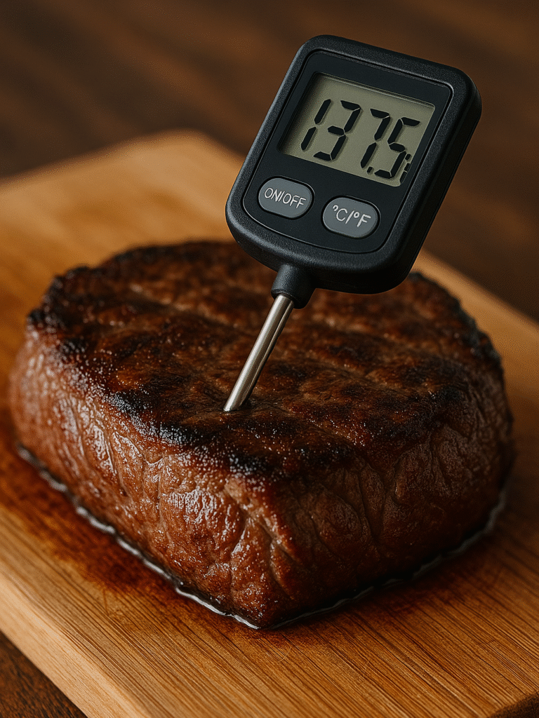 Meat Thermometer into a Steak