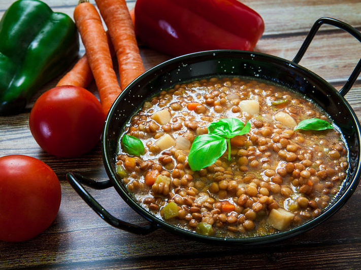Lentil & Veggie Soup with some vegetables and potatoes