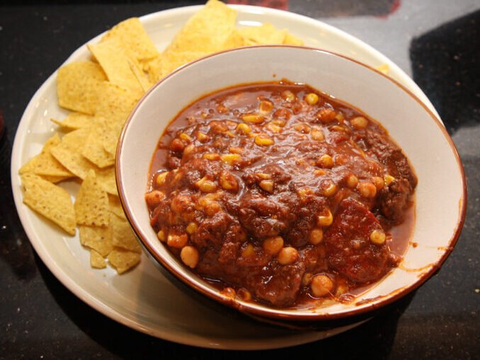 Classic Chili con Carne Served with Nachos