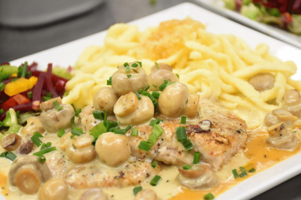 Creamy Chicken & Mushroom Pasta in a Dish